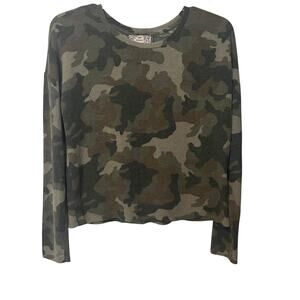 PINK REPUBLIC LONG SLV CREW NECK PULL-OVER TOP, WOMENS, XL, GREEN & TAN CAMO